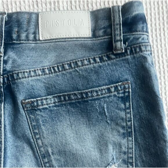 Pistola Distressed Light Wash Button Fly Straight Leg High Rise Crop Jeans SZ 25 - Picture 8 of 13